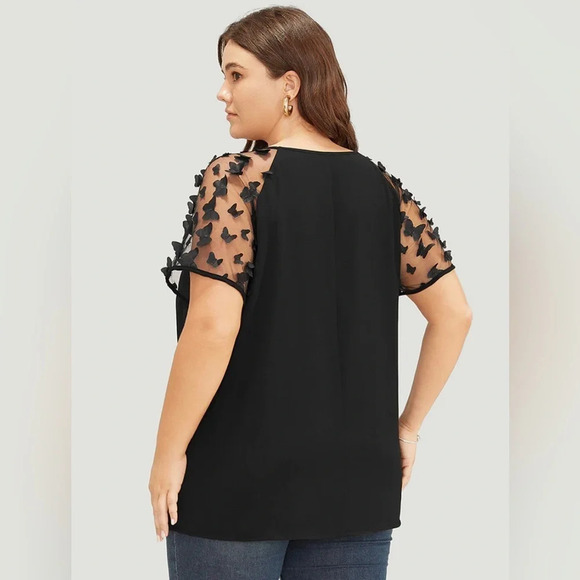 BloomChic Butterfly Mesh Sleeve Blouse - Picture 4 of 4